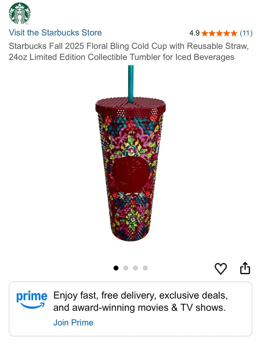 New Starbucks 2025 Fall Floral Bling 24oz Venti Cold Cup Tumbler Maroon Purple